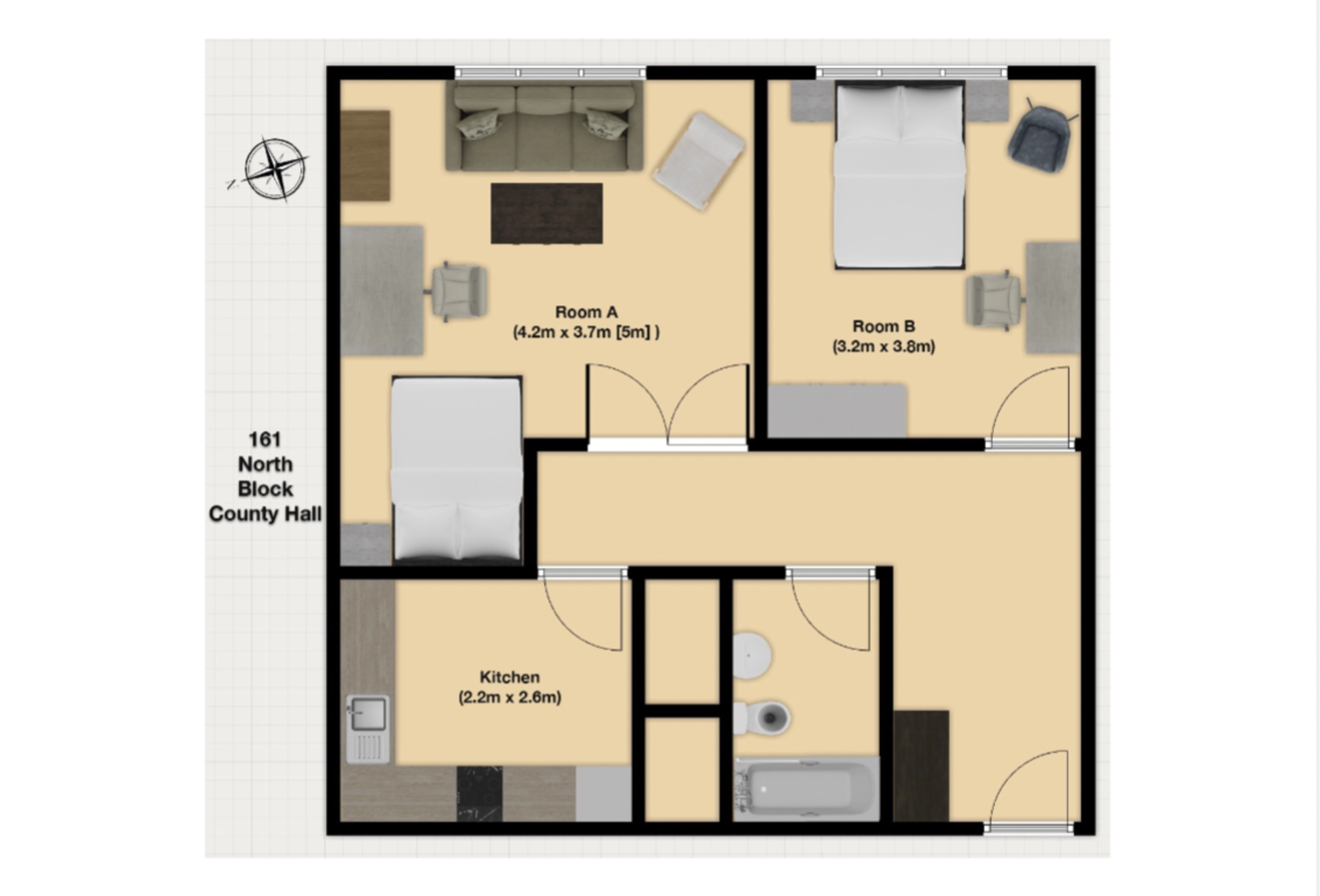 Waterloo｜County Hall 161NB｜2B1B