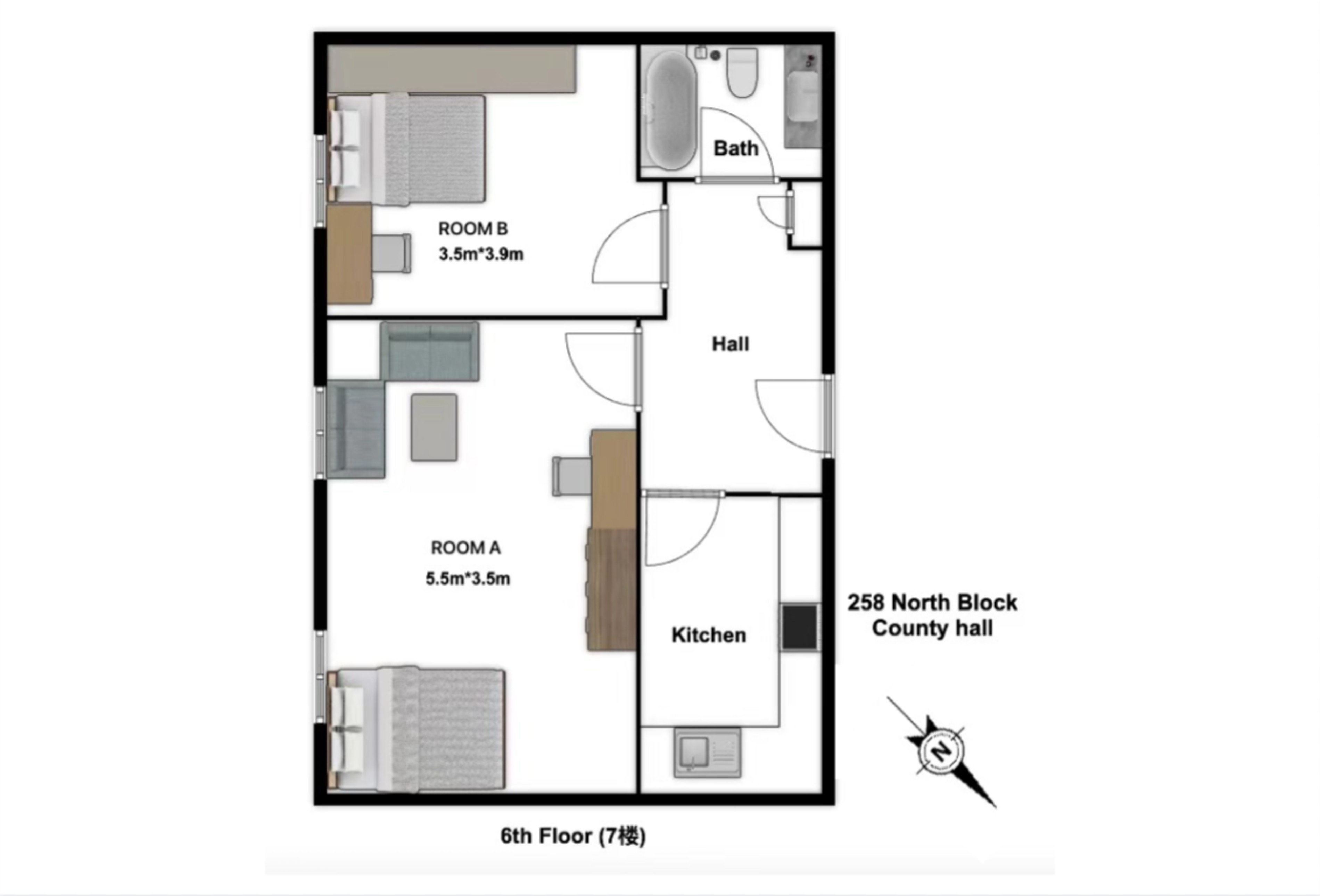 Waterloo｜County Hall 258NB｜2B1B